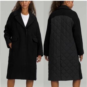 Lululemon WOOL Coat, size 4, MID WARMTH, BLACK quilted on back EUC